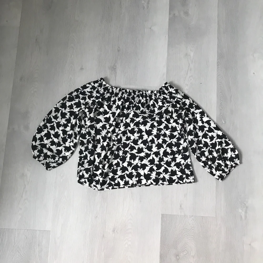ZARA BOAT NECK BABYDOLL ABSTRACT ALLOVER PRINT BALOON LONG SLEEVES WOMENS XS